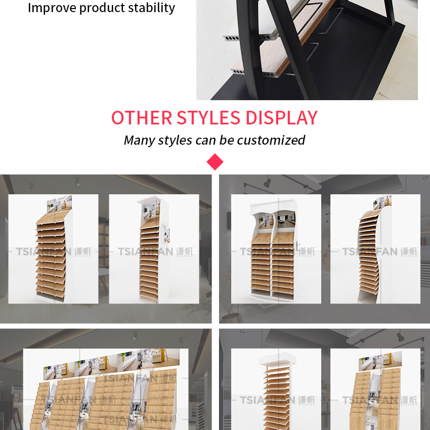 Showroom Floor Stand Parquet Shelves Factory Custom Metal Displays Stand Wood Hard Deck Oak Wooden Flooring Sample Rack Display