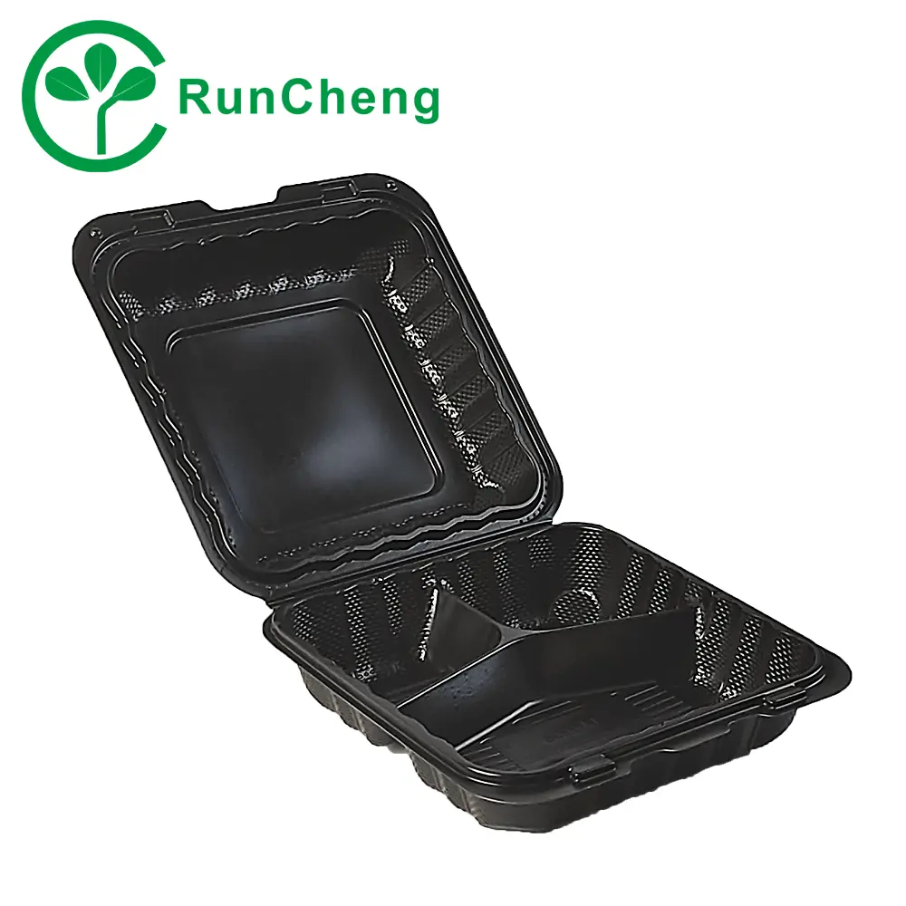 8 Inch ECO-friendly Disposable Lunch Box Environmental Takeout Container -3 Compartment Food Container 150pcs/carton