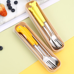 Juego de tenedor, cuchara y palillos de acero inoxidable, cubiertos portátiles de tres piezas para estudiantes, niños y trabajadores de oficina - Product Image 2