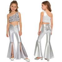 Costumes de danse latine pour filles de 6 à 16 ans, tenue de compétition de danse, haut court avec pantalon métallique pour spectacles sur scène, fêtes