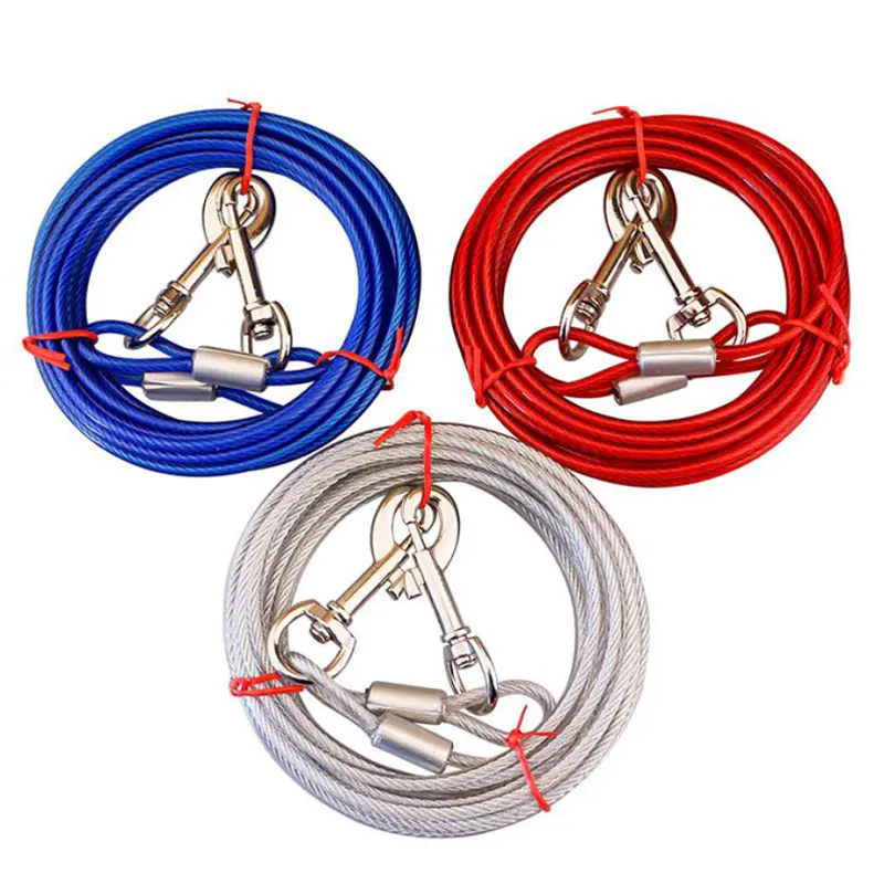 New Arrival Double Head Steel Wire Rope Pet Leashes Anti-Bite Tie Out Cable Luxury PVC Dog Training Leash