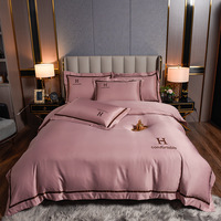 Parure de lit de luxe en satin brodé sur mesure, haute qualité 400TC, écologique, motif géométrique moderne, housse de couette et drap