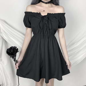 Vestido de verano de cintura alta, negro, japonés - Product Image 1