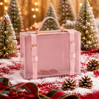Luxuriöse Rote Geschenkbox aus Karton mit PU-Griff aus Recyclingmaterialien Tragbare Transparente Verpackung für Weihnachten Hochzeit Feiertage Geschenke