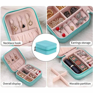 Boîte à bijoux en cuir PU <span class=keywords><strong>rose</strong></span>, petite, pour la vente en gros en usine, organisateur de bijoux, boîte de rangement portable de voyage, mini boîte à bijoux - Product Image 6