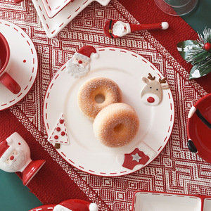 Juego de vajilla nórdica con diseño de Papá Noel, plato, tazón, tarro de condimentos sellado en relieve, plato plano de cerámica estilo occidental y taza. - Product Image 2