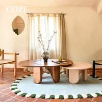 Tapis moderne antidérapant en laine de Nouvelle-Zélande à boucles, de forme elliptique spéciale, bleu, écologique, personnalisable pour salon