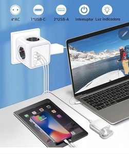 ปลั๊กแปลงไฟแบบยุโรป 4 ช่องเสียบ EU พร้อมที่ชาร์จแบบพกพา 2USB1C รองรับกระแสไฟ 16A ปลั๊กไฟแบบพกพา 4 ช่องเสียบ - Product Image 4