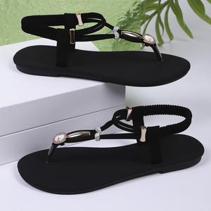 Sandales plates perlées style bohème féerique pour femme grande taille, tige en PU artificiel, semelle extérieure en caoutchouc, entre-doigts - Product Image 4