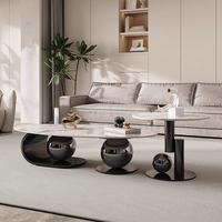 Table basse moderne en pierre frittée avec structure en acier inoxydable, tables gigognes rondes, durables et faciles à nettoyer, meubles de salon