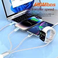 Kabel Pengisi Daya Jam Tangan 3-in-1, Kabel Data Ponsel Satu-ke-tiga Tipe-C Pengisian Cepat PD 60W, Pengisi Daya Nirkabel Jam Tangan