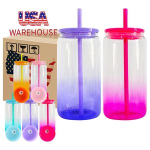 Custom Logo Ready to Ship 16Oz Ombre Jelly Acrylic <b>Cups</b> <b>Plastic</b> Can for Uv Dtf Wraps With Colorful Pp Lids - Product Image 4