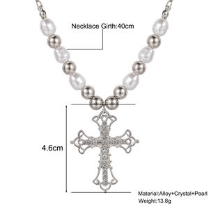 Collana con Ciondolo a Croce Gotica all'Ingrosso, Collana con Perle e Diamanti a Croce per Feste e Buddismo - Product Image 2