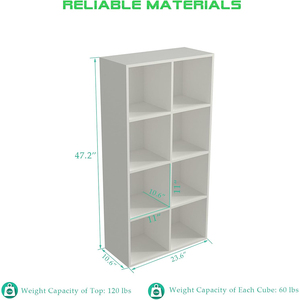 Scaffale Industriale a 8 Cubi, <span class=keywords><strong>Libreria</strong></span> in Legno a 4 Ripiani, Mobile <span class=keywords><strong>TV</strong></span> Moderno da Terra per Casa e Ufficio, Bianco Caldo - Product Image 4