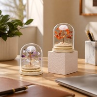 Arbre à Argent DIY en Cristal Naturel de Guérison sous Cloche en Verre avec Base en Bois, Bonsaï Artisanal en Pierres Précieuses pour Décoration Intérieure et Cadeau