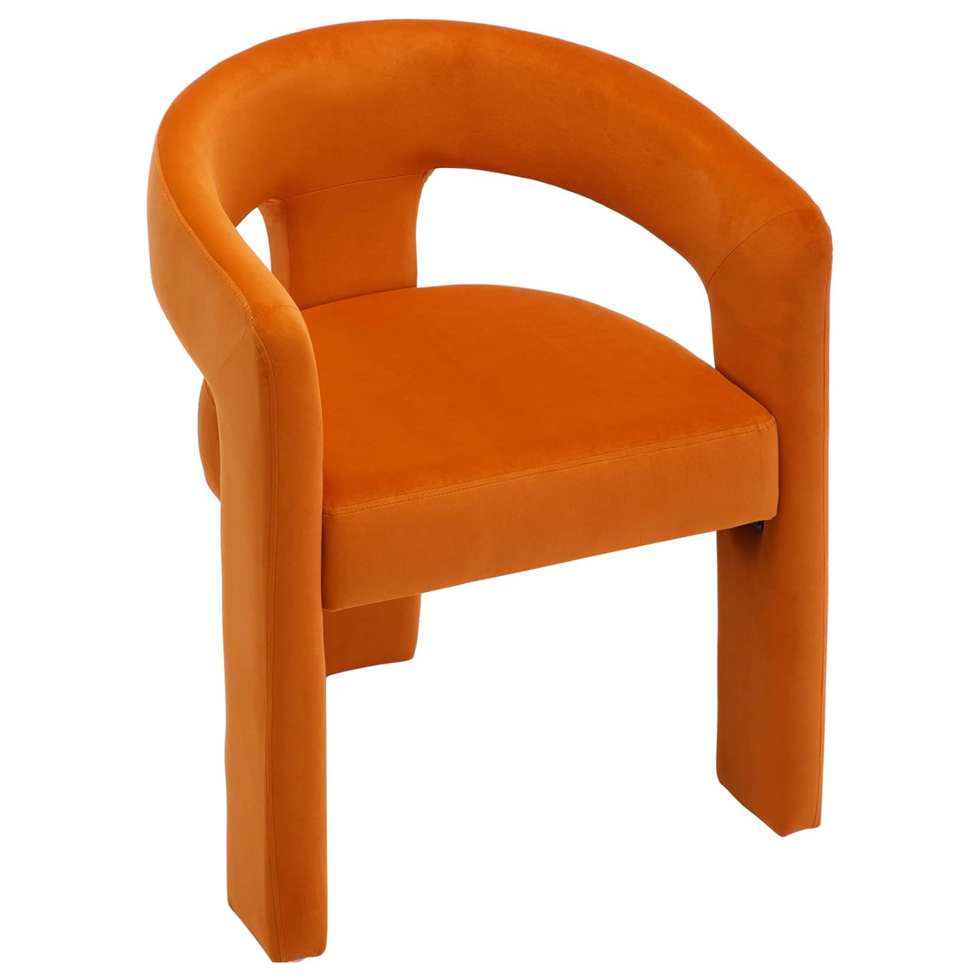 Desain Skandinavia Modern barel kain beludru berlapis kain aksen kursi lengan makan dengan punggung terbuka 3 kaki