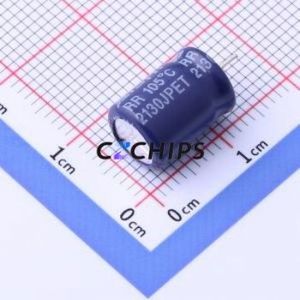 Condensador Electrolítico de Aluminio de Orificio Pasante ERR1VM101F11C30T, Componente de Orificio Pasante (THT), D8xL11mm 100uF 35V 8mm 11mm - Product Image 2