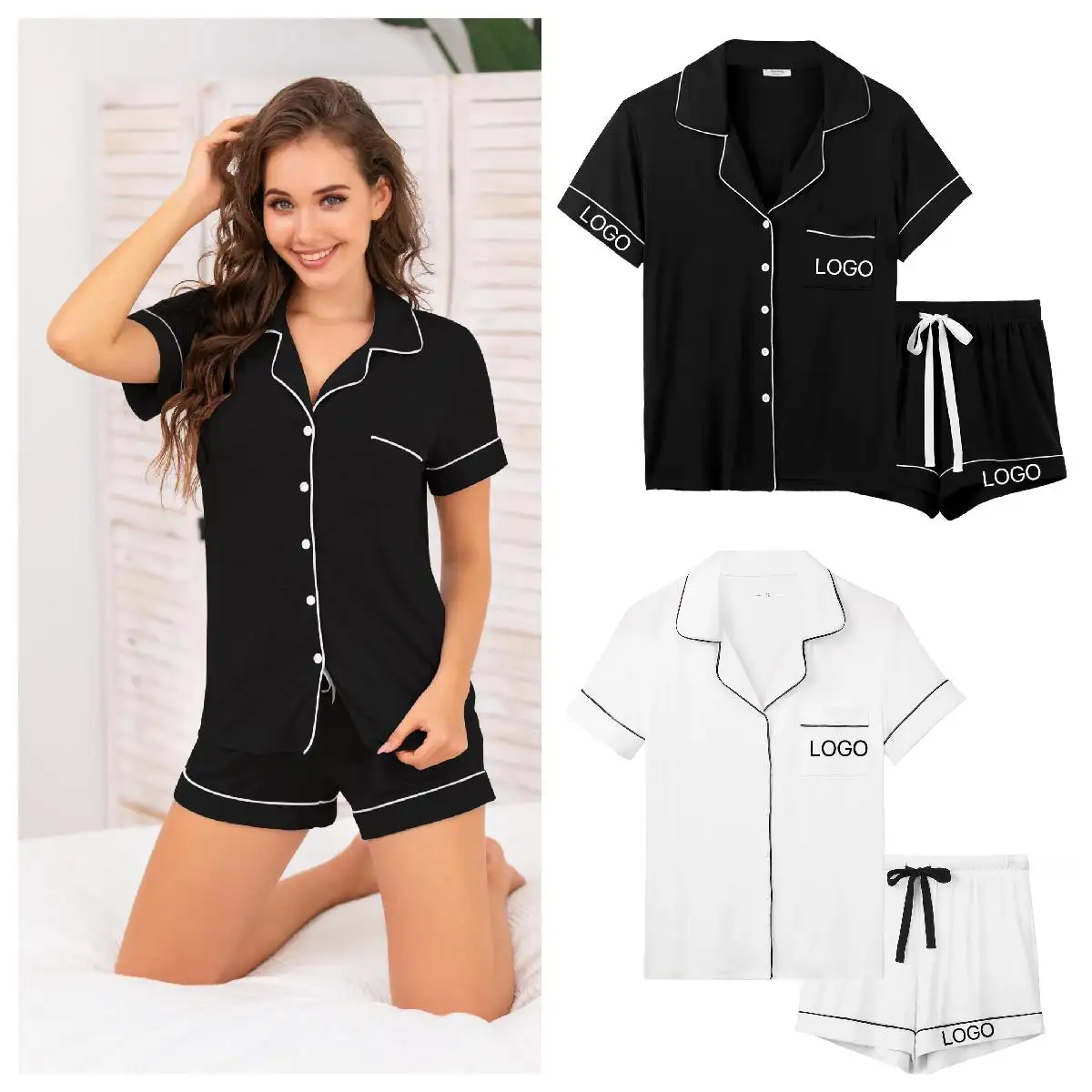 Designer Logo Valentines Bamboe Nachtkleding Korte Mouw 2 Stuks Vrouwen Pyjama Set