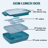 Boîte à lunch en plastique sans BPA de haute qualité, mignonne, de qualité alimentaire, en PP, avec couvercle, 3 compartiments, réutilisable, facile à nettoyer, multifonctionnelle, pour le stockage des aliments