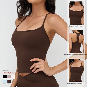 Women's Naked Feel Yoga Tank Top Racerback Sports Bra Square Neck Slim Fit Running Gym Workout Camisole Activewear