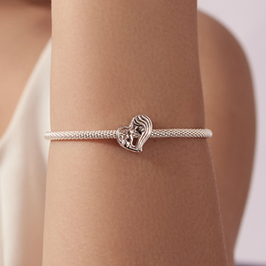 <b>Heart</b> Shape Silver Plated <b>Charm</b> With Woman And Cat Design Romantic Jewelry For Unisex Gift - Product Image 5