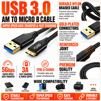 Cable USB 3.0 Tipo A a Micro B LUNG KAY de 5 Gbps, Cable de Datos Trenzado de Nailon con Carga Rápida de 3 A para Disco Duro Externo, Cámara, Computadora Portátil