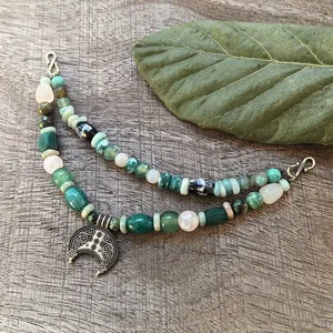 Chaîne de broche classique verte rétro à 2 rangs avec onyx vert, bijoux viking, collier celtique, bijoux tribaux, cadeau pour <span class=keywords><strong>vous</strong></span> - Product Image 1