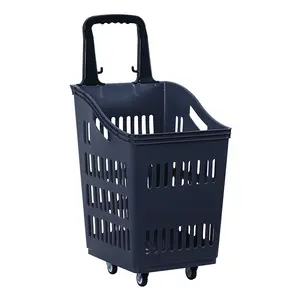 Large Capacity Plastic Shopping Rolling Baskets With Wheels