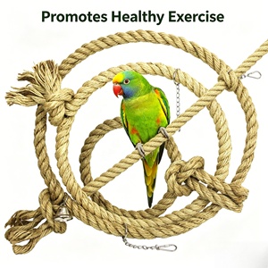 Perchoir balançoire en corde de chanvre naturelle pour perroquet avec clochette, jouet d'escalade tressé multi-anneaux pour oiseaux, favorise l'exercice sain des perroquets - Product Image 5