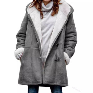 Nouveau <span class=keywords><strong>manteau</strong></span> pour femmes à col en <span class=keywords><strong>peluche</strong></span> avec poche - Product Image 3