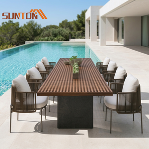 Ensemble de <span class=keywords><strong>jardin</strong></span> européen antique en aluminium et corde de rotin naturelle, mobilier d'extérieur pour restaurants, ensemble de salle à manger d'extérieur pour 8 personnes - Product Image 1