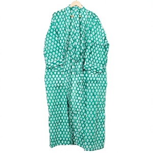 Robe kimono maxi en coton premium à imprimé floral, col en V, fermeture à cordon, peignoir respirant, vêtements de nuit thermiques - Product Image 1