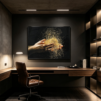 Décoration murale rectangulaire 3D moderne faite à la main, motif sable doré, base en MDF, cadre noir suspendu pour hôtels de luxe et maisons