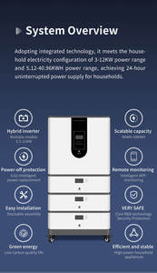 Sistema de Almacenamiento de Energía <span class=keywords><strong>Fotovoltaica</strong></span> Híbrido de 11KW, Fuera de la Red, con Baterías LiFePO4 Apilables de 220V - Product Image 2