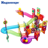 Magnescape - Juego de Construcción de Pistas de Canicas Magnéticas de Plástico, 106 Piezas, Modelo Educativo Montessori, Juguete de Bricolaje con Bloques Magnéticos