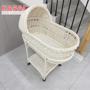 Berceau pour bébé en rotin vintage Kapai avec roulettes, style bohème, berceau en <span class=keywords><strong>osier</strong></span> fait main pour accessoires de photographie et décoration de chambre d'enfant - Product Image 6