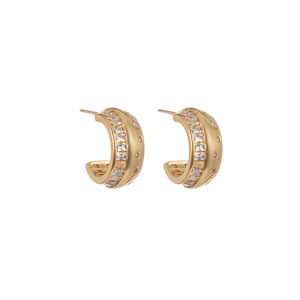 Boucles d'oreilles rondes géométriques en cuivre avec serti de zircon couleur or, bijoux de mode EDB 042 - Product Image 5