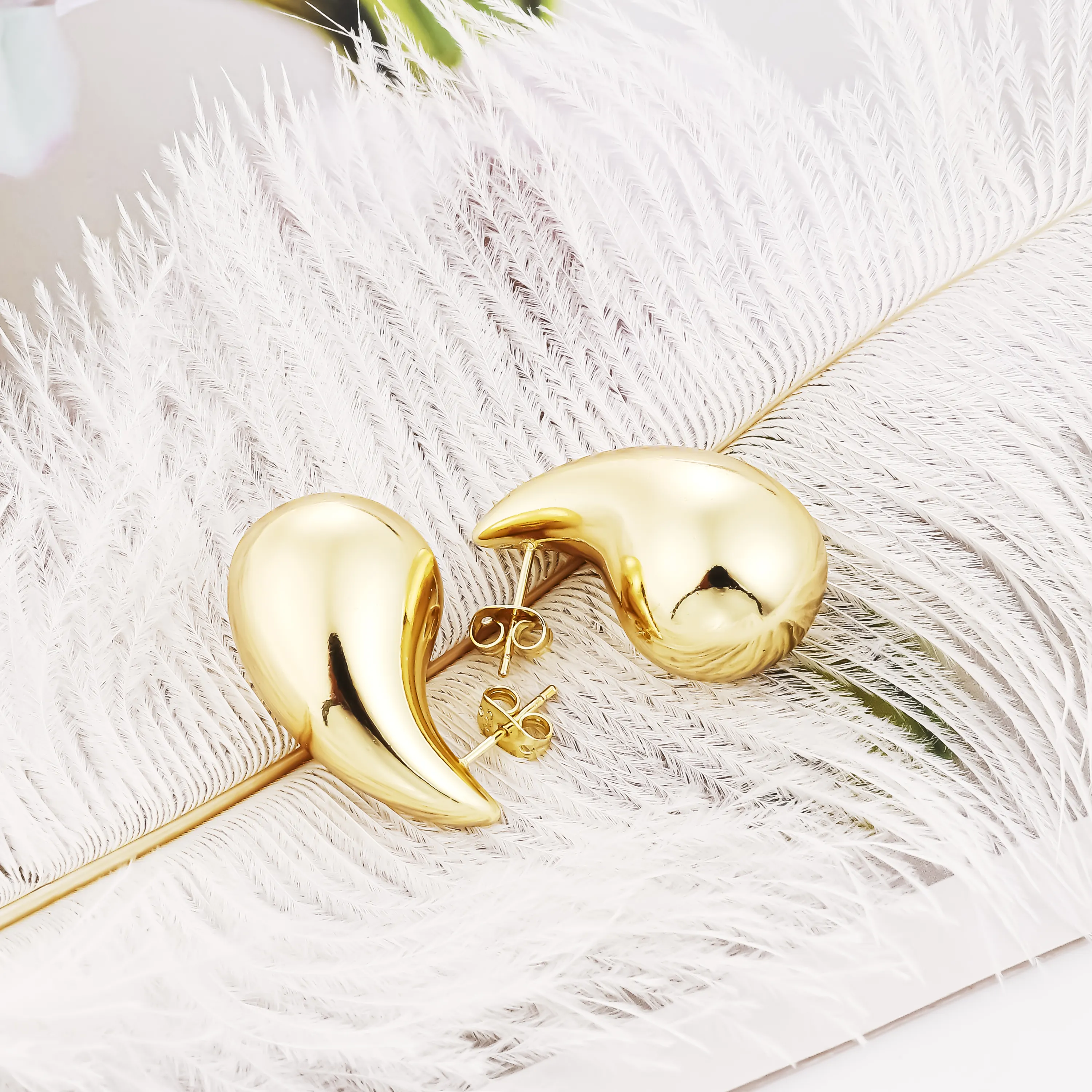 CM bijoux fleur oro laminado aretes grande perle cerceau grosse forme 14K or boucles d'oreilles femmes clou larme boucles d'oreilles