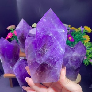 Venta al por mayor de piedras preciosas naturales: Cristal de amatista de doble <span class=keywords><strong>torre</strong></span> curativa, punta de varita de color morado oscuro para decoración del hogar - Product Image 5