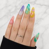 Faux ongles 3D en gelée à presser, style stiletto, vente en gros, étiquette privée personnalisée, motifs fleurs, étoiles, dégradé, pour l'été