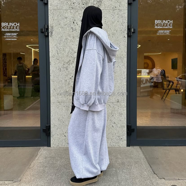 OEM High Quality Modest 2-Piece Sets for Muslim Women Full Cover Oversized Relaxed Fit Casual Style Solid Pattern for Autumn