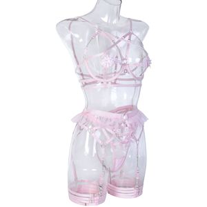 <span class=keywords><strong>Lingerie</strong></span> Sexy <span class=keywords><strong>Bondage</strong></span>, Intimo Erotico, Reggiseno Aperto con Ricamo Floreale, Reggicalze con Bordo in Pizzo, <span class=keywords><strong>Lingerie</strong></span> Sexy con Apertura all'Inguine - Product Image 5
