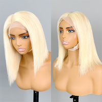 Perruques en cheveux humains blondes 613, coupe bob, péruviennes, entièrement en dentelle, courtes et lisses, perruques frontales en dentelle 613, vente en gros