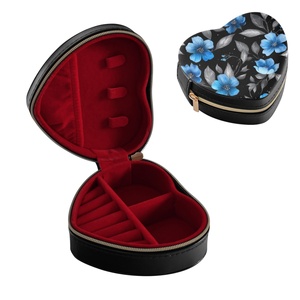 Hot Selling Custom Logo Print Velvet PU Leather Travel Accessory Jewellery <b>Small</b> <b>Storage</b> Organizer Black Heart-shape Jewelry <b>Box</b> - Product Image 1