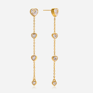 Heart Shape Drop <b>Earrings</b> Gold Plated Zircon Chain Party Jewelry Stainless Steel <b>Studs</b> Elegant Fashion Accessory - Product Image 1
