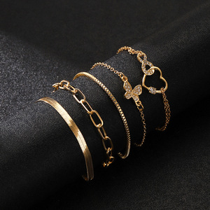 Creative <strong>Love</strong> Butterfly Alloy Bracelet Set - 5-Piece Set Including Heart-shaped <strong>Love</strong> and Geometric Chain <strong>Bangles</strong> - Product Image 6