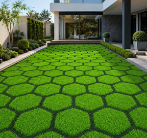Dalles de gazon artificiel hexagonales vertes, tapis de gazon emboîtables pour l'aménagement paysager extérieur, patio - Product Image 1