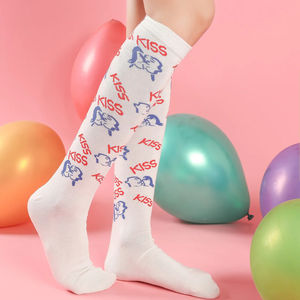 Atacado Engraçado Lábios Coração Imprimir Sheer Slik Meia Meias Com Arco Valentine Coxa Alta Mulheres Meninas Meias - Product Image 3