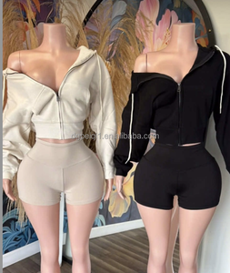 Peeqi 2026 Nueva Colección de Moda para Mujer, Sudadera con Cierre y Capucha Lavada, Top y Pantalones Cortos Deportivos, Conjunto Casual de 2 Piezas - Product Image 1