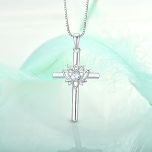 Qingxin personalizado minimalista mujeres Zirconia joyería fina delicada Plata de Ley 925 Cruz religiosa collares de flores - Product Image 2